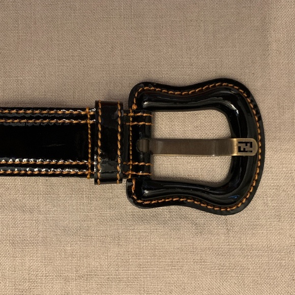 Fendi Black Patent Leather B Buckle Belt